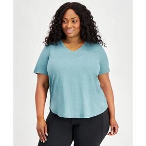 ID Ideology Women's Plus Size Curved-Hem V-Neck Top Sequoia Short Sleeves New